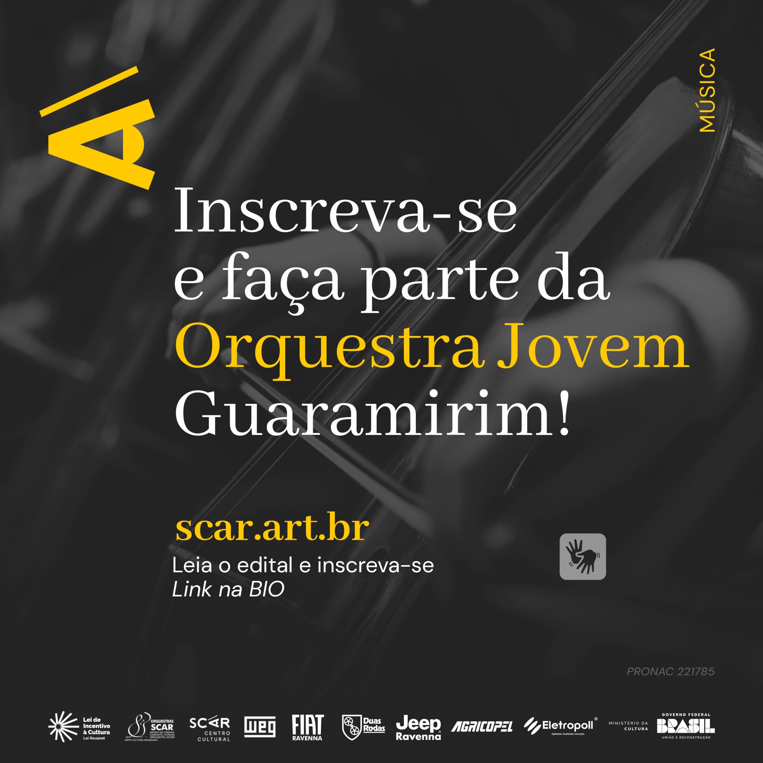 Orquestra Jovem SCAR abre inscrições para músicos de Guaramirim