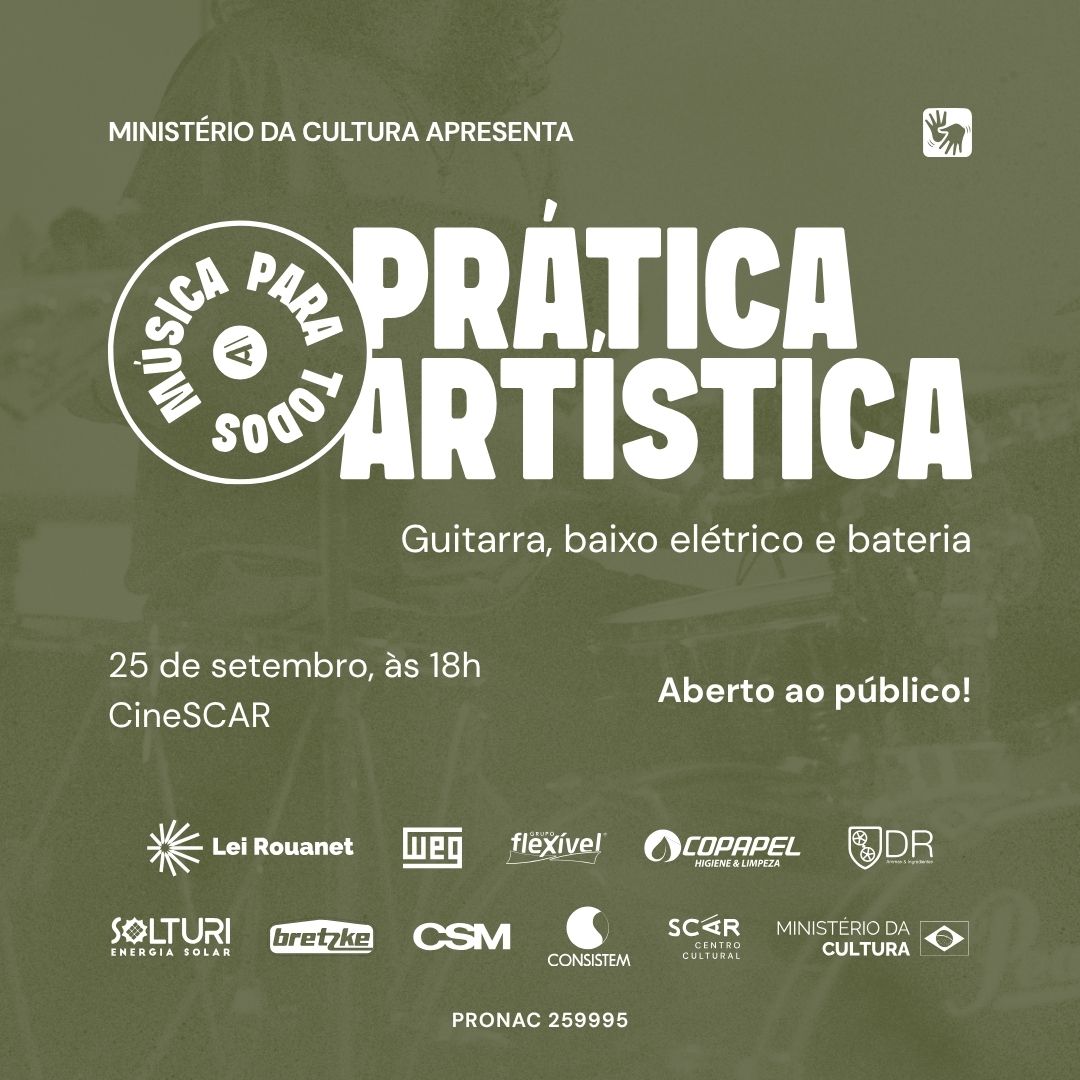 Prática artística de guitarra, baixo e bateria do projeto Música Para Todos
